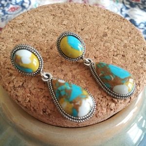 Tan & Turquoise Dangle Teardrop Earrings
